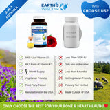 Earth's Wisdom Vitamin D3 5000 IU with K2 (MK7) Formula. Muscle, Bone, Heart & Immune Support. Superior Absorption. 120 Capsules. Free from Gluten, Dairy, Soy. Non-GMO. Manufactured in USA.