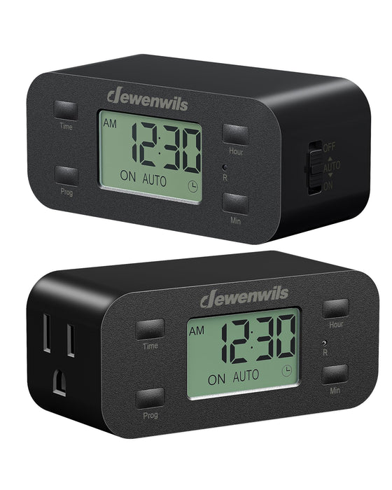 DEWENWILS Indoor 24 Hour Programmable Digital Timer Outlet, 1 Outlet,2 Pack