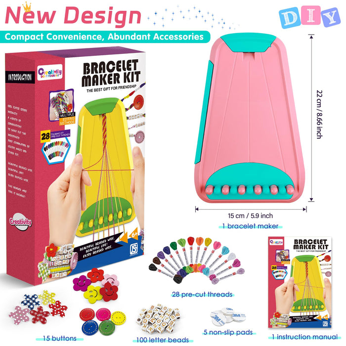 Arts and Crafts for Kids Ages 8-12,Friendship Bracelet Making Kit for Girl,Kids Jewelry Making Kit with 28 Pre-Cut Threads,Christmas Birthday Gifts for Ages 6 7 8 9 10 11 12 Year Old Pink/Cyan