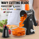 Zulay Rotary Cheese Grater 5 Blade Cheese Shredder - Manual Hand Crank Cheese Grater With Reinforced Suction & 5 Interchangeable Drums - Easy to Use, Vegetable Chopper Round Mandoline Slicer - Black