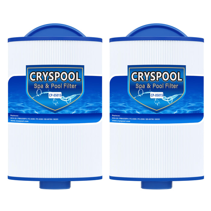 Cryspool® 05015 Spa Filter Compatible with 5CH-35, PMAX50P4, PAS35P, Maax 104309, FC-0300, 35 Sq. Ft hot tub Filter Cartridge, 1 1/2" MPT, 2 Pack