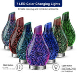 MAXWINER Essential Oil Diffusers Ultrasonic 3D Glass Aromatherapy Diffuser, Auto Shut-Off, Timer Setting, 7 Colors LED Lights Changing for Home, Office, Spa 120ml