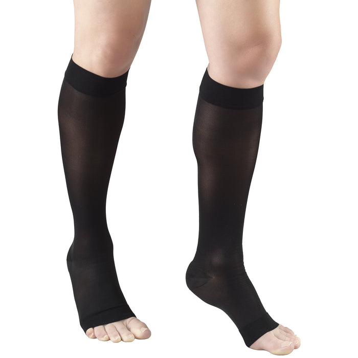 Truform Sheer Compression Stockings, 15-20 mmHg, Women's Knee High Length, Open Toe, 20 Denier, Black, Small