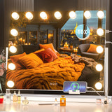 Hasipu Vanity Mirror with Lights, 22" x 18" Hollywood Lighted Makeup Mirror with 15 Dimmable Bulbs, 10X Magnification and USB Charging Port, Smart Touch 3 Colors Dimmable, 360° Rotation (Square)