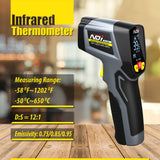 NDI Infrared Thermometer Temperature Gun -58℉～1202℉, Digital Laser Surface Temp Reader for Cooking, Pizza Oven, Candy, Griddle HVAC IR Thermometer Temp Gun with Adjustable Emissivity