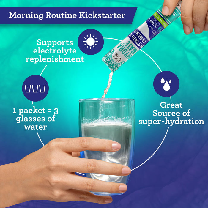 GuruNanda Hydramate Hydration Support Drink Mix - Electrolyte Powder Packets for Dehydration, Exercise & Energy - No Added Sweeteners, Non-GMO, Natural Lemon Lime Flavor - 48 Count (0.56 oz each)