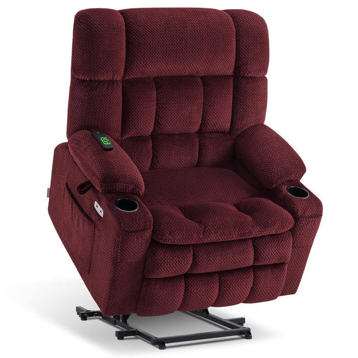 MCombo Dual Motor Power Lift Recliner Chair Sofa with Massage and Heat for Big Elderly People, Infinite Position, USB Ports, Fabric R7897 (Burgundy, Medium-Wide)