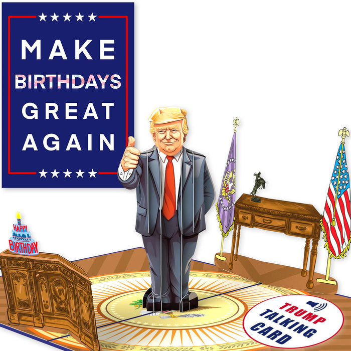 Donald Trump Birthday Card | Pop Up Card with 3D Trumps Real Voice in Oval Office Says Happy Birthday Cards for Men | Light Up, Make Birthdays Great Again Interactive Card for Dad, Husband, Women