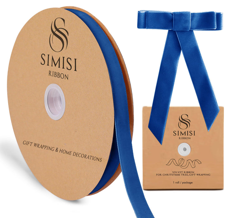 Royal Blue Velvet Ribbon 5/8'' 25 Yards for Christmas Tree, Gift Wrapping, Flower Bouquet, Wreath Decorations, Bow Making