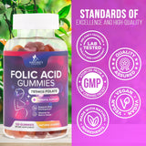 Folic Acid Gummies for Women 785 mcg, Essential Prenatal Vitamins for Mom & Baby, Vegan Folic Supplement Gummy, Vitamin B9 Chewable Extra Strength Folate, Before During After Pregnancy - 120 Gummies