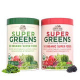 COUNTRY FARMS Super Greens Power Pack, 50 Organic Super Foods, Greens Powder with Probiotics for Gut Health & Bloating Relief, Supports Energy, Unflavored & Berry, 40 Serving