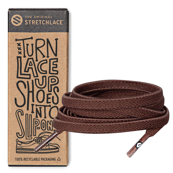 THE ORIGINAL STRETCHLACE - Flat Elastic Shoelaces, Stretch Shoe Laces for Adult Sneakers, Stylish Shoe Laces for Elderly, Kids, and People with Special Needs, Brown, 55in