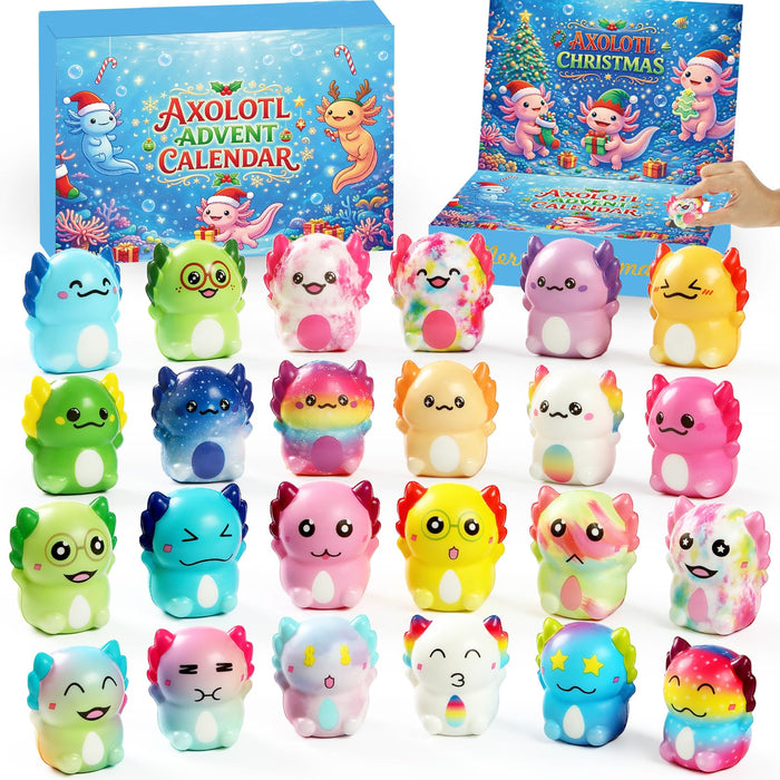 Axolotl Squishy Advent Calendar 2026,24 Axolotl Slow Squisies Toys,Christmas Countdown Calendar Party Favors,Christmas Stocking Stuffers Gifts