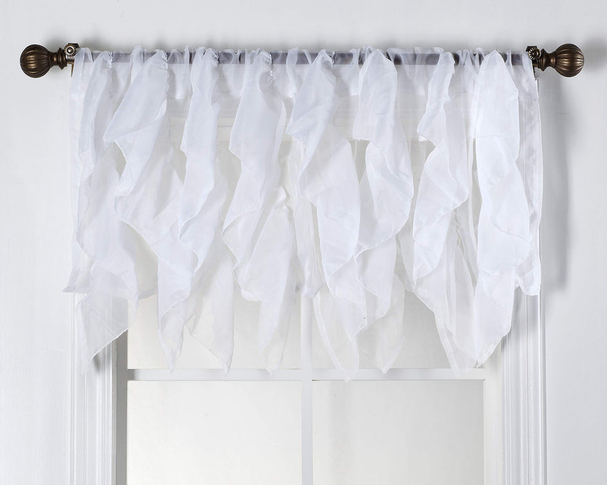 Diamond Home 1PC Cascade White Shabby Chic Sheer Ruffled Valance(1 Valance 50 in X 16 in)