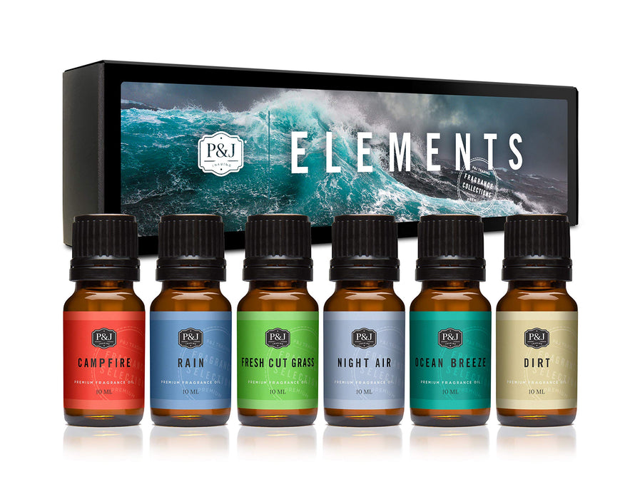 P&J Trading Fragrance Oil Elements Set | Campfire, Night Air, Ocean Breeze, Dirt, Rain, Fresh Cut Grass Candle Scents for Candle Making, Freshie Scents, Soap Making Supplies