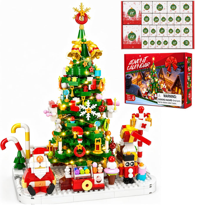 Advent Calendar 2026 Christmas Tree Building Blocks Set with warm Light