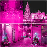 YAOZHOU Solar Christmas String Lights Pink Outdoor Waterproof 100 LED（2 Pack） 8 Modes Copper String Lights Fairy Lights for Valentine's Day Garden, Patio, Fence, Balcony, Outdoors(pink 2pcs