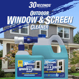 30 SECONDS Outdoor Window & Screen Concentrated Cleaner for Glass, Patio Doors, Fiberglass, Furniture - No Screen Removal Required, Spray & Rinse - Hose End Spray Attachment (2 PACK)