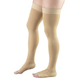 Truform 30-40 mmHg Compression Stockings for Men and Women, Thigh High Length, Dot-Top, Open Toe, Beige, Medium