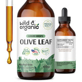 Wild & Organic Olive Leaf Liquid Extract - Olive Leaf Supplement for Immune Support - Vegan, Alcohol Free Tincture - 4 fl oz