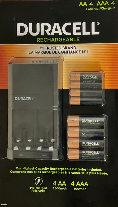 DURACELL Rechargeable Battery Set: BATTERY_CHARGER with 4 AA 2500mAh, 4 AAA 900mAH Pre-Charged NiMH Batteries