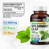 BIO KRAUTER Spearmint Capsules - Spearmint Supplement for Digestive Health & Stress Relief - Organic Mentha Spicata 1000 mg - 100 Vegan Capsules - No Filler Spearmint Pills