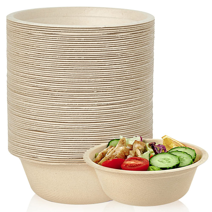 ECOLipak 150 Pack Compostable Bowls, 16 oz Disposable Paper Bowls, Biodegradable Soup Bowls Made of Natural Bagasse, Eco-Friendly Sugarcane Bowls for Salad Wheat Flakes(Nature)