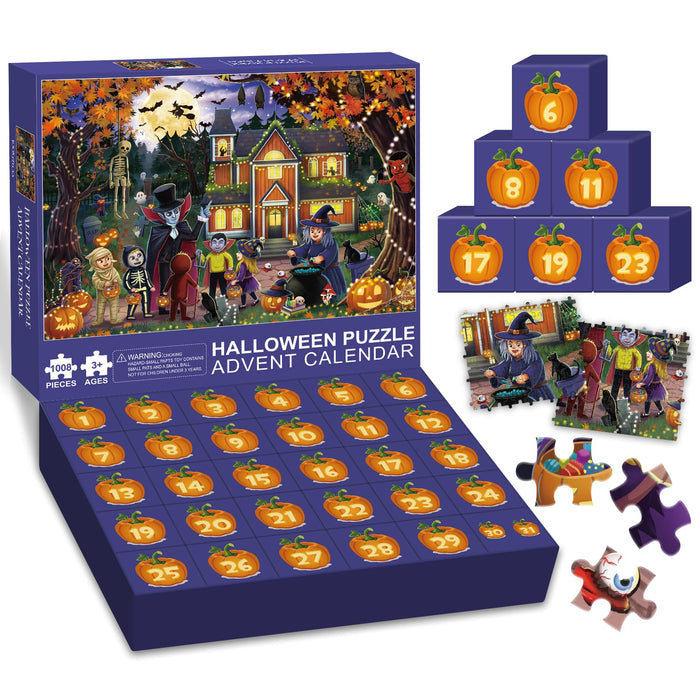 Halloween Puzzles Advent Calendar 2024 for Adults Teens,1008pcs Halloween Puzzles for Kids 31 Day Countdown to Halloween Jigsaw Puzzles Halloween Gifts