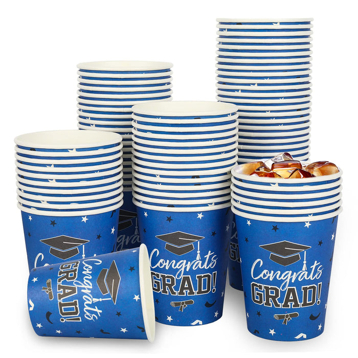 Whaline 100Pcs Graduation Disposable Cups Class of 2024 Congrats Grad Paper Cups Graduation Hat Stars Graduation Party Drinking Cups for Hot Drinks Cold Beverage Graduation Party Supplies, 9 Oz