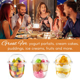 Zezzxu 50 Pack 9 oz Clear Plastic Dessert Cups with Dome Lids (No Hole) and Sporks, Disposable Yogurt Parfait Cups with Lids for Fruit Salad Ice Creams Pudding Cakes