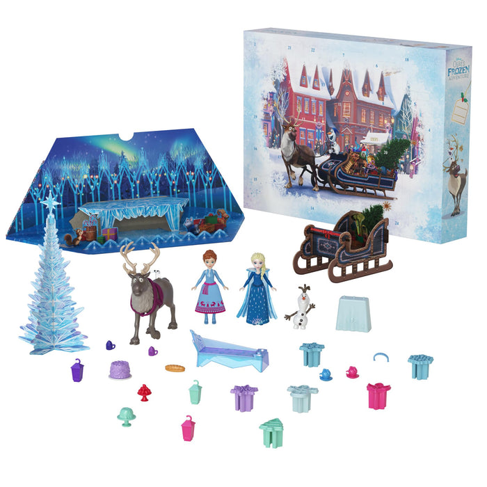 Mattel Disney Frozen Toys, Anna & Elsa Small Doll 2024 Advent Calendar with 2 Friend Figures, Moldable Sand & 24 Play Pieces, Inspired by Olaf’s Frozen Adventure