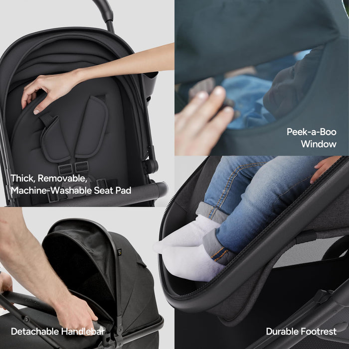 Mompush Wiz 2 in 1 Baby Stroller with Infant Pramette Mode, One Hand Fold Convertible Newborn to Toddler Stroller with Reversible Seat and Large UPF 50+ Canopy