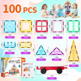 Magnetic Tiles, 100PCS Magnetic Building Blocks for Kids, Magnet 3D Montessori Kids Toy Set, Building Construction Educational STEM Toys for 3+ Year Old Boys and Girls Christmas Birthday Gifts