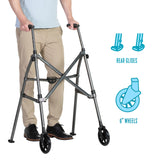 Stander Wonder Walker, Lightweight Foldable Space Saver Rolling Walker for Adults, Seniors, and Elderly, Compact Travel Walker with 6-inch Wheels and Ski Glides for Mobility Support, Regal Rose