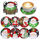 8 Pcs Christmas Santa Diamond Art Coasters Kits with Holder DIY Christmas Santa Diamond Art Coaster Non Slip Coaster for Adults Xmas Holiday Diamond Kits Supplies