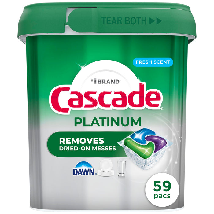 Cascade Platinum Dishwasher Pods, Dishwasher Detergent, Dish Detergent Soap, Fresh, 59 Count