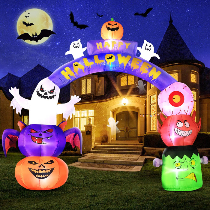 DomKom 10FT Long&8FT Tall Gaint Halloween Inflatable Decorations Arch, Build-in LED Lights Holiday Blow Up Yard Decoration for Halloween Holiday Party Outdoor，Garden Yard Lawn Decor