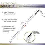 Mondo Medical Blind Cane Mobility Stick - 53in Reflective Red and White Cane with Marshmallow Ball Tip, Seeing and Sight Impaired Foldable Blind Walking Stick for Visually Impaired Men and Women