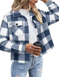 Zeagoo Flannels for Women Cropped Plaid Jacket Button Down Shacket Shirt Oversized Fall Coat Jacket Christmas