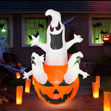 Dearsun 6FT Halloween Inflatable Pumpkin Ghosts, Blow Up Yard Halloween Inflatables Decoration with Lights for Indoor Outdoor Party Garden Lawn Holiday Decor (Three Ghosts with Pumpkin)