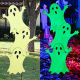 Joliyoou Halloween Yard Stake, 38.6" Glow in The Dark Metal Stacked Ghost with Green Fluorescent Layer, Halloween Yard Sign Stakes for Outdoor Front Yard Lawn Garden Decorations