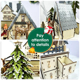 Irieiply Large Christmas Wooden Musical Advent Calendar with LED Decoration Reindeer Cabin and Christmas Tree, Empty Calendar Countdown to Christmas Table Decor, Round Village