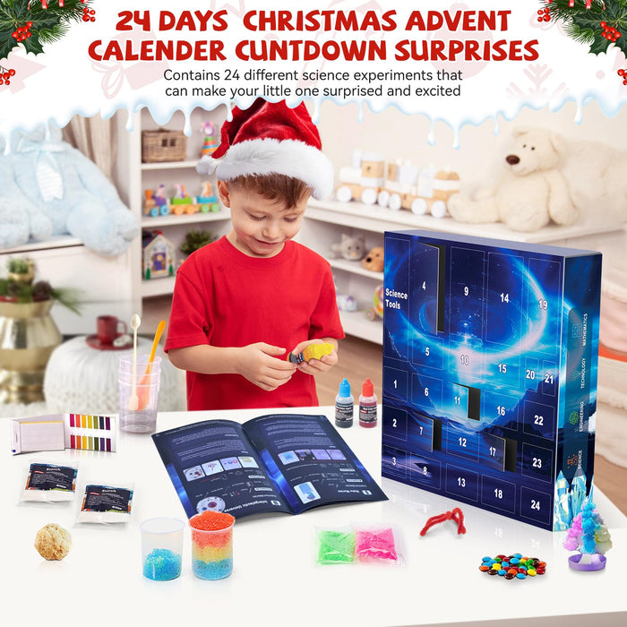 Kids Christmas Advent Calendar 2024 for Girls Boys, 24 Days Science Kits Christmas Countdown Calendar for Kids Age 4+, Christmas Vacation Advent Calendar 2024