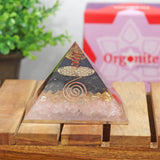 Orgonite Crystal Orgone Pyramid for Triple Health Protection with Black Tourmaline, Citrine and Rose Quartz – Positive Energy Generator for Healing, Wealth and Prosperity