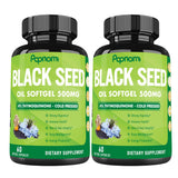 Premium Black Seed Oil Softgel Capsules - 2 Packs 60 Counts 500mg - 4 Month Supply for Immunity, Circulation, Digestive, Skin, Hair & Body Management