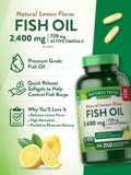 Nature's Truth Burpless Fish Oil 2400mg | 250 Softgels | 720 mg Omega 3 | Natural Lemon Flavor Pills | Non-GMO & Gluten Free Supplement