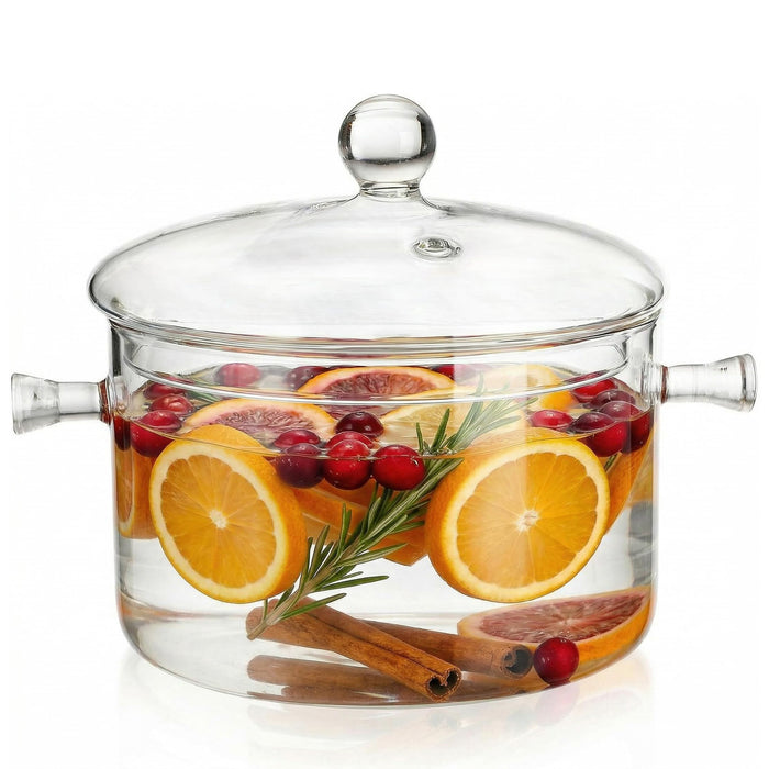 Jucoan 1.5L/50oz Glass Saucepan with Cover, Heat Resistant Stovetop Glass Cooking Pot with Lid for Pasta Noodle, Soup, Milk, Clear Simmer Pot for Potpourri Christmas Holiday Home Fragrance