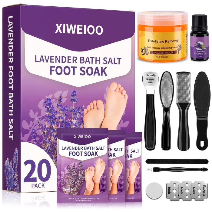 XIWEIOO Foot Soak salt with Tea Tree Oil - Moisturize, Reduce Foot Odor, & Soothe Aching Feet Foot cream spa bath massager Epsom Salt foot pedicure kit at home spa exfoliante healthycare