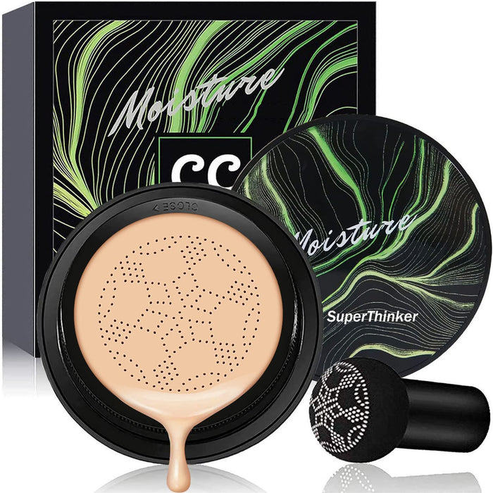 SuperThinker Air Cushion CC Cream Mushroom Head Foundation, Moisturizing BB Cream Makeup Long Lasting Matte Concealer (Natural)
