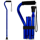 RMS Folding Cane with Offset Foam Handle, Adjustable Walking Stick with Carrying Pouch (Blue)